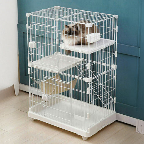 キャットゲージ 大型 2段 コンパクト ホワイト ハンモック キャスター