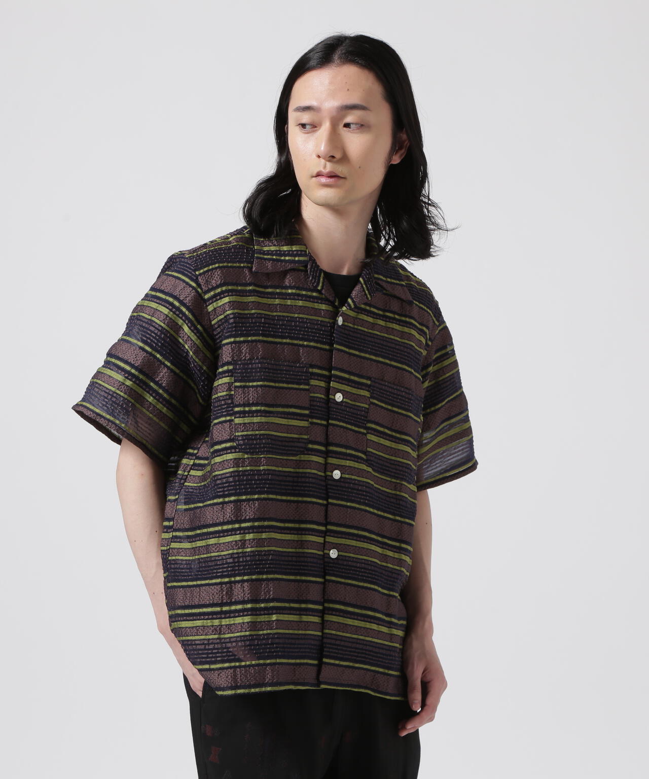 NEEDLES(ニードルズ)S/S ONE-UP SHIRT - PE/CU/N/C/R CHIFFON STRIPE