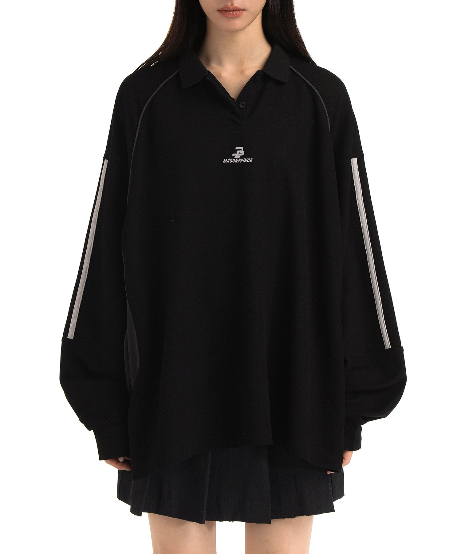 オーバーサイズ 袖ライン ゲームシャツ ロングスリーブ ポロシャツ