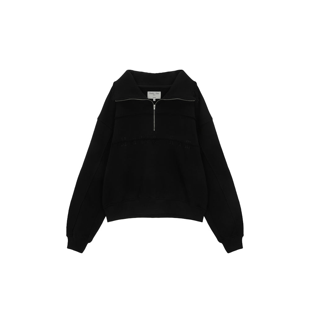 CUTTED LOGO HALF ZIP SWEATSHIRT IN BLACK – Matin Kim