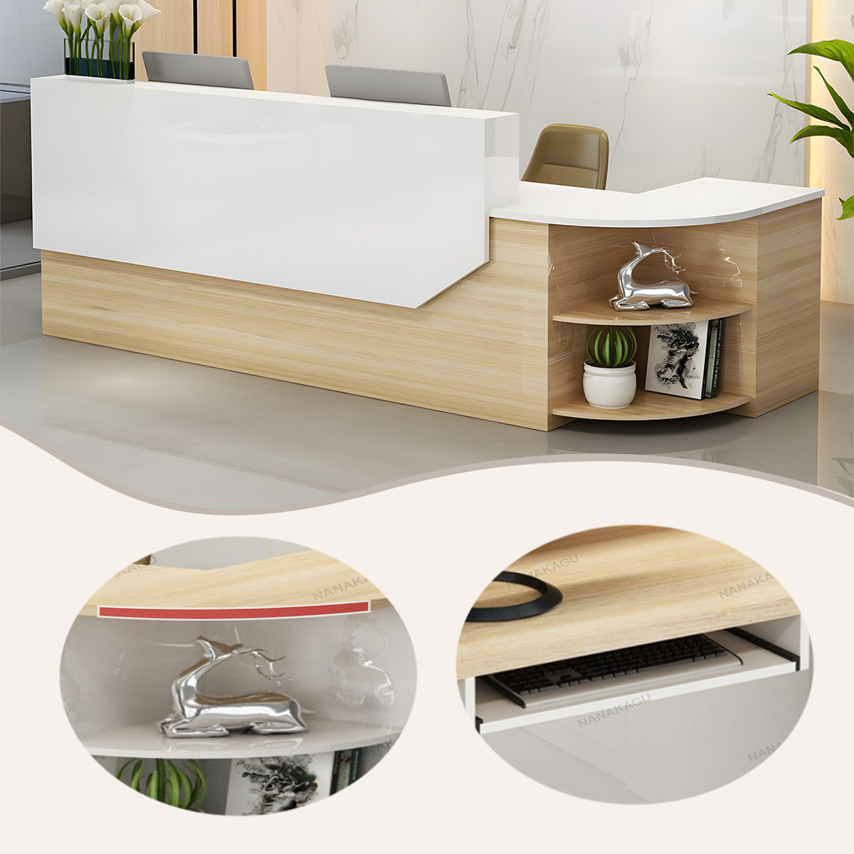 受付カウンター,L字型カウンター,フロント,大容量収納,引き出し収納