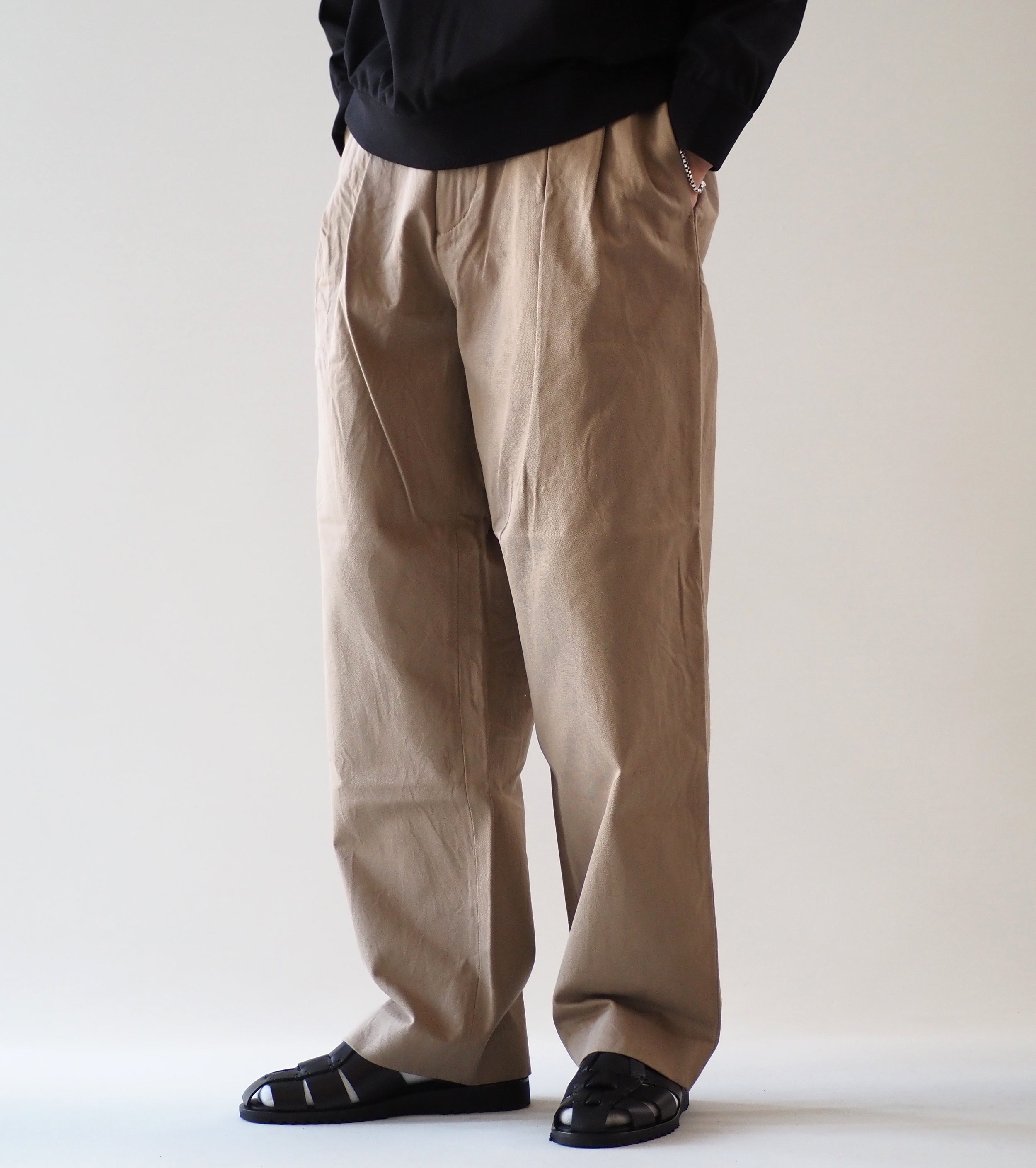 YAECA ツー タック ストレート, Khaki – Navyblue