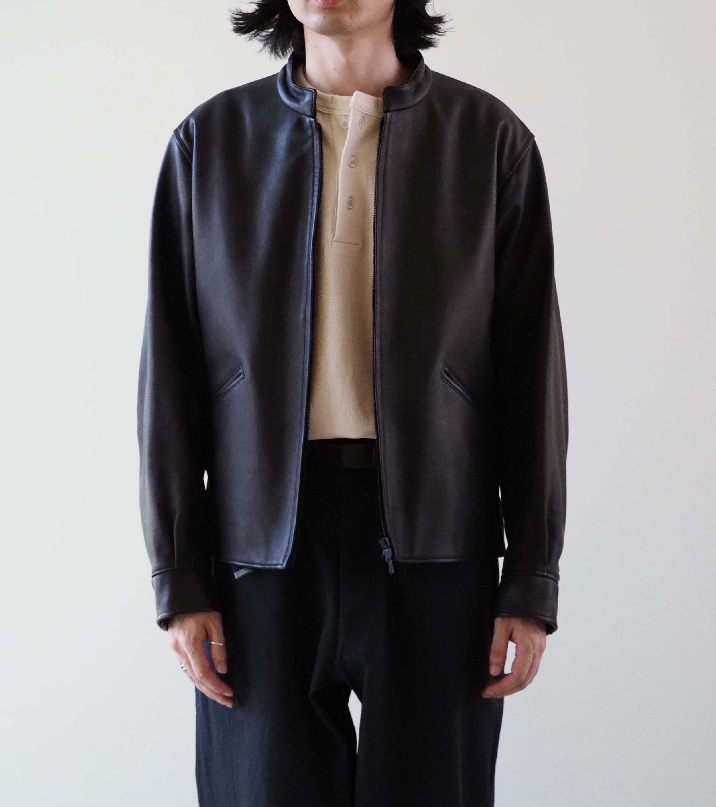 blurhms Lamb Leather Zip Short Jacket , Black – Navyblue