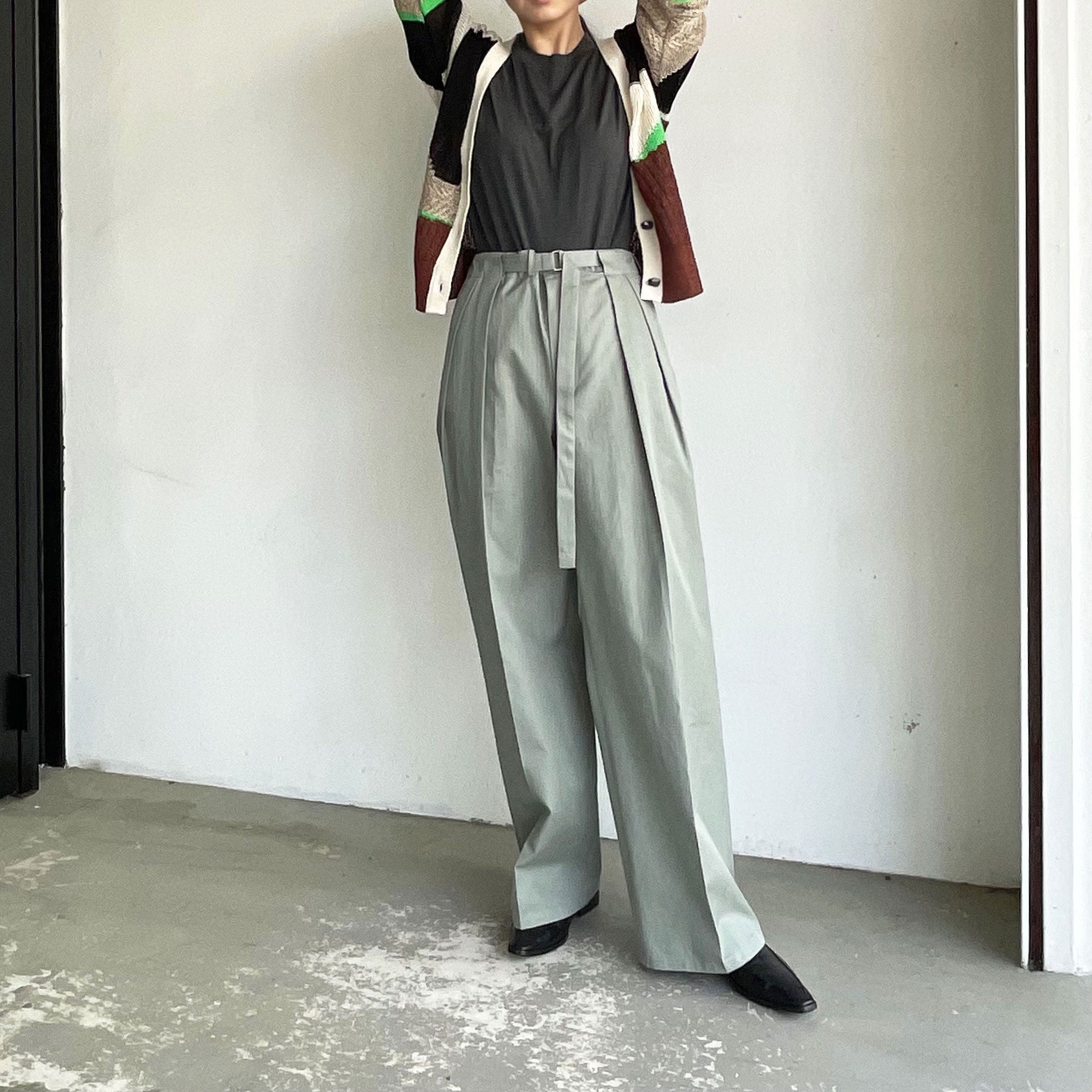 AURALEE】WASHED FINX HERRINGBONE BELTED PANTS / EXTRA FINE WOOL