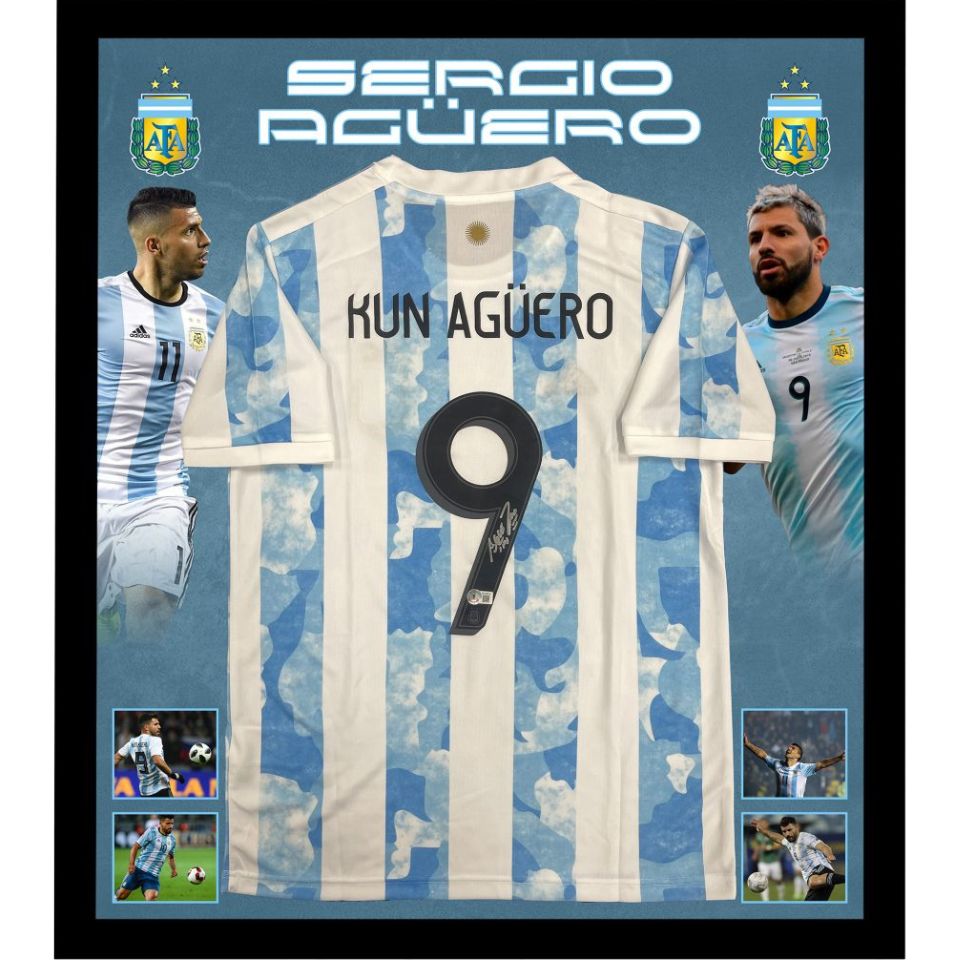 セルヒオ・アグエロ【直筆サイン】アルゼンチン代表ホームユニホーム