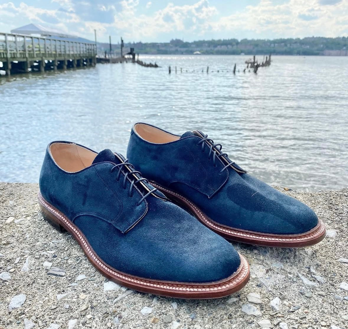 29331F - Unlined Plain Toe Blucher Blue Suede – ALDEN SHOES
