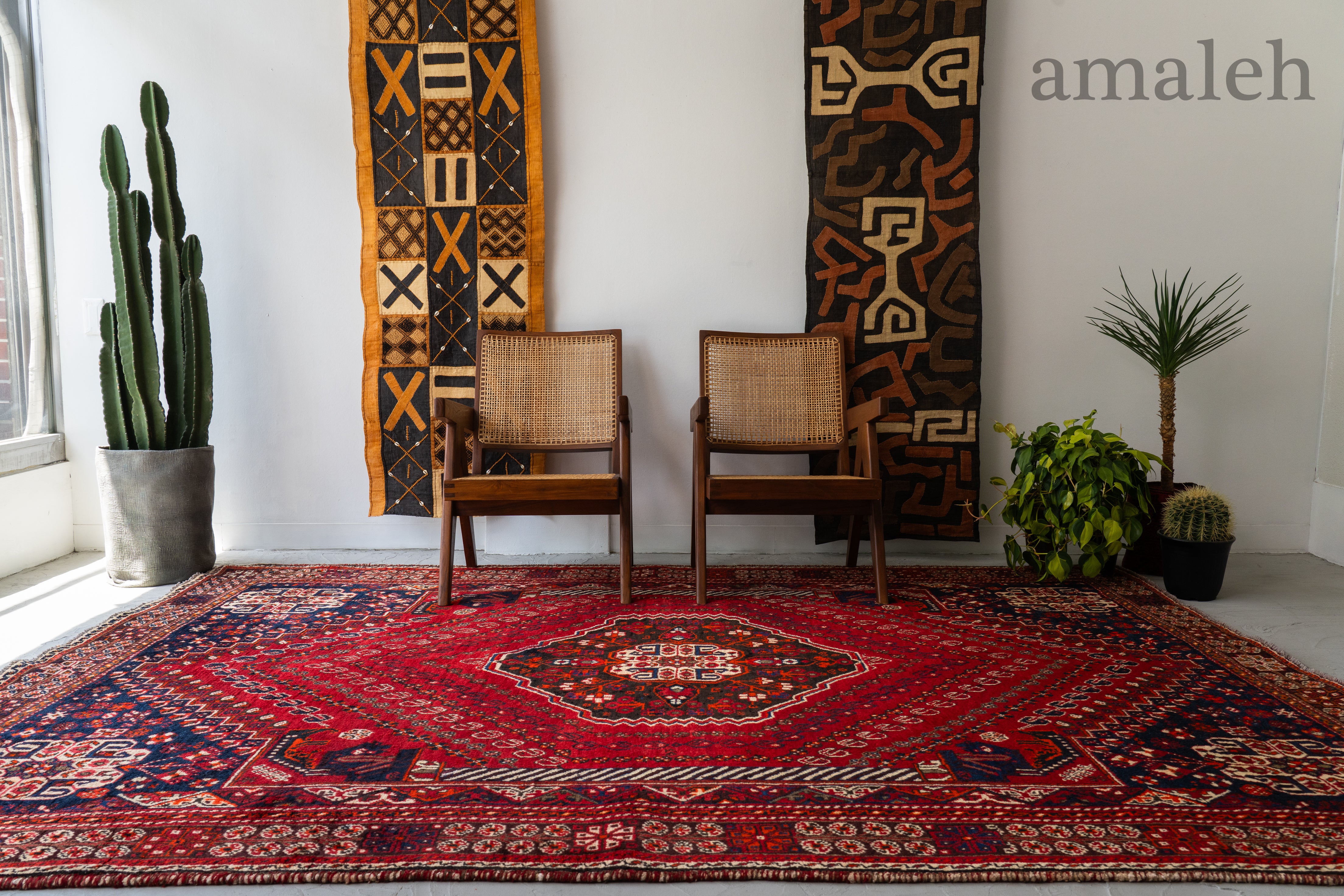 ヴィンテージラグ トライバルラグ ラホール産（130cm×78cm）赤 茶 黒