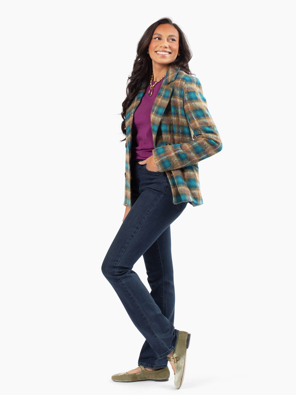 Savannah Multi Color Plaid Blazer for Tall Women | Amalli Talli