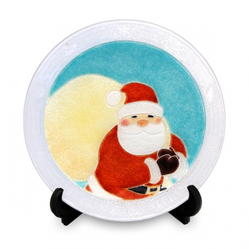 飾皿・径11 クリスマス サンタ・水色「安藤七宝店オンラインショップ」