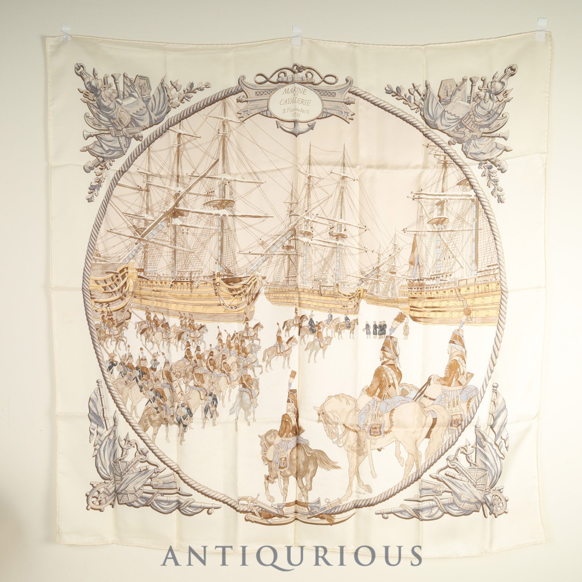 エルメス スカーフ カレ90 MARINE ET CAVALERIE 海と騎兵隊 SILK100