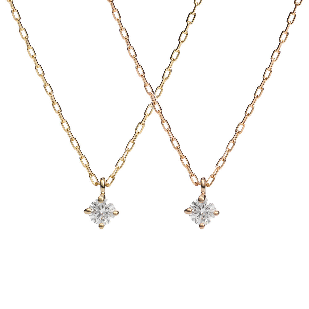 18金 ネックレス 日本製 一粒 ダイヤモンド 0.06ct K18 4本留め