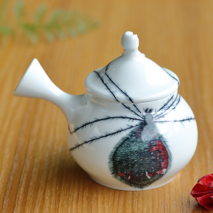 一ツ松綾乃 和紙染蜘蛛急須 白磁煎茶器 満容量130ml 作家もの横手