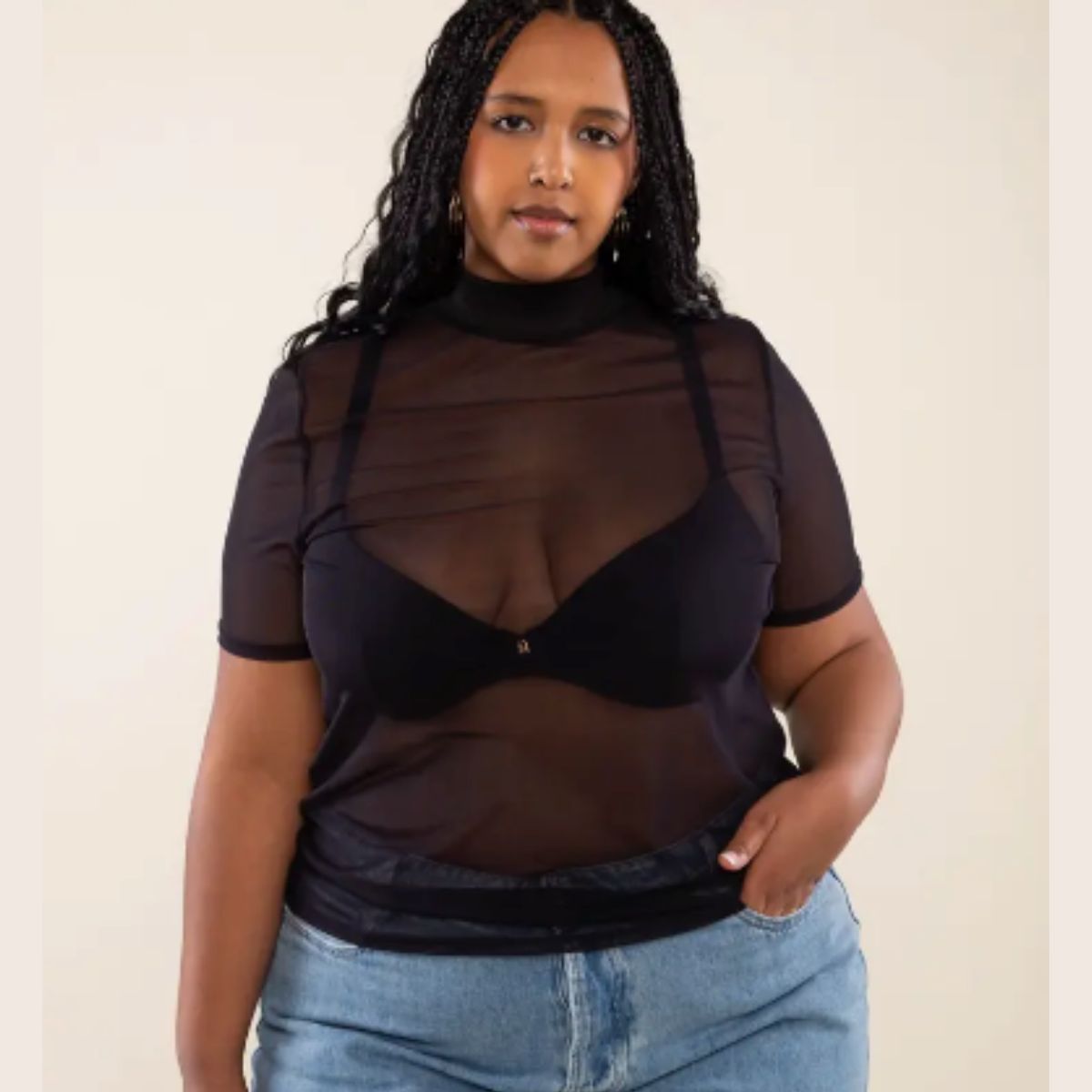 Black Sheer Mock Neck Top - Size 3XL-S – dom+bomb