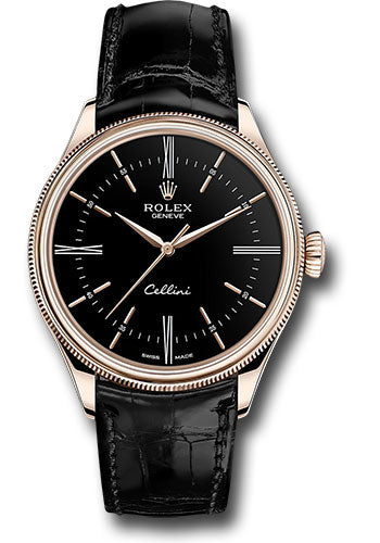 Rolex Cellini Time Watch - Everose Gold - Black Dial - Black Leather S