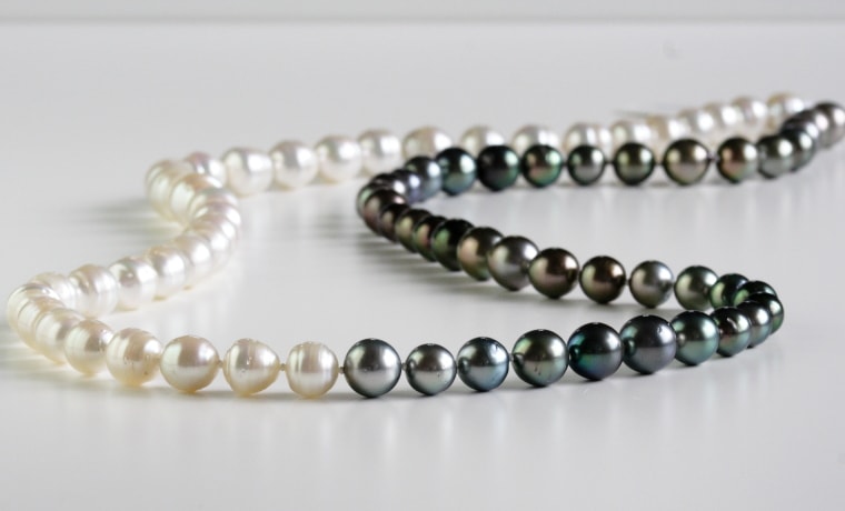 黒蝶真珠・白蝶真珠ロングネックレス【大きさ8-12㎜・長さ88㎝】＜224