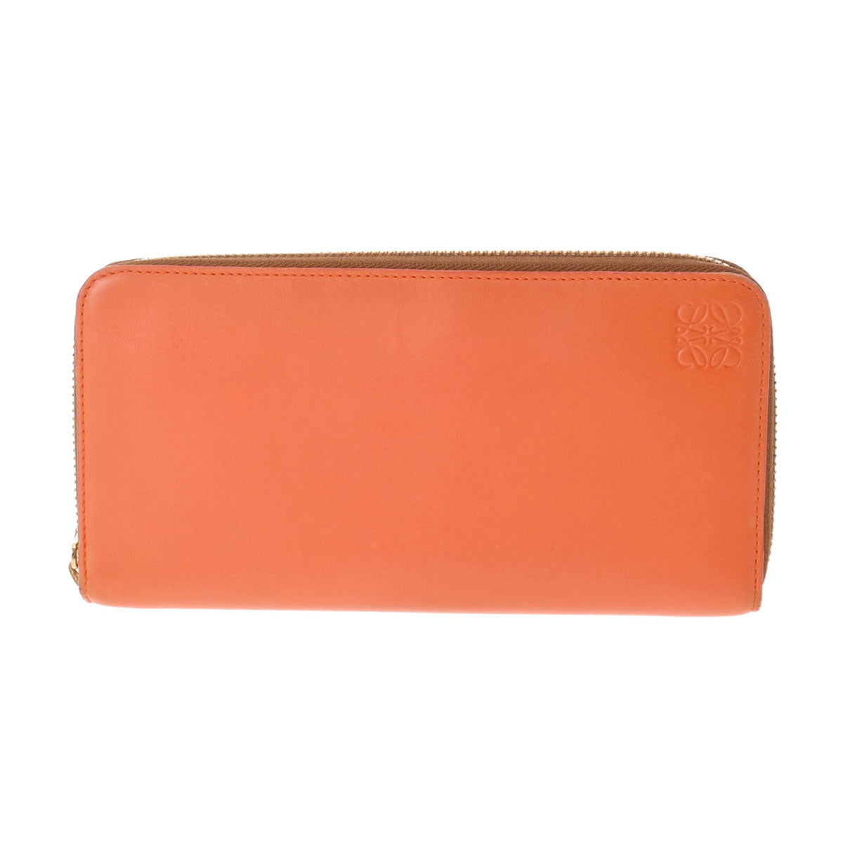 ロエベアナグラム ラウンドファスナー財布 オレンジ レディース レザー