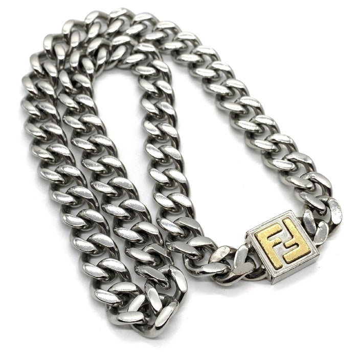 FENDI フェンディ FFロゴ 喜平チェーンネックレス パラジウム ゴールド