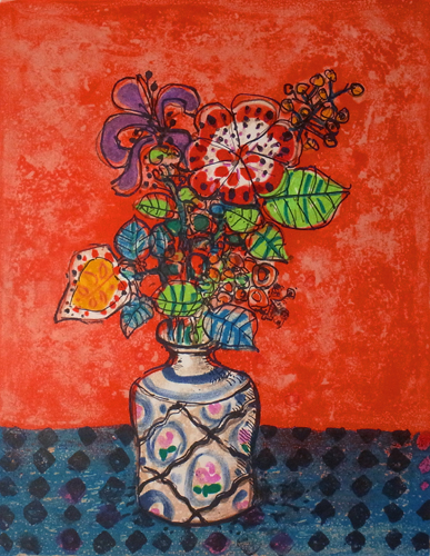 ポール アイズピリ 「 赤い壁掛けのある静物 」 25号 リトグラフ 3/225