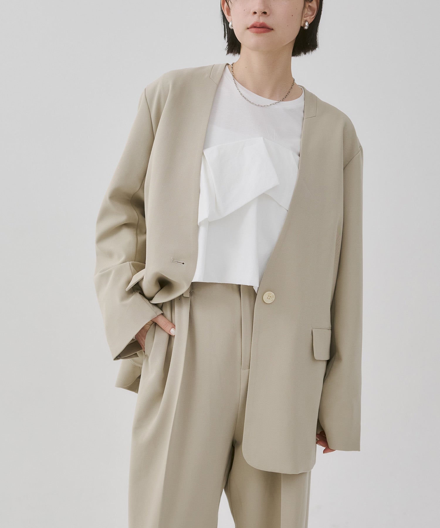 ポリレーヨン バックスリット ノーカラージャケット