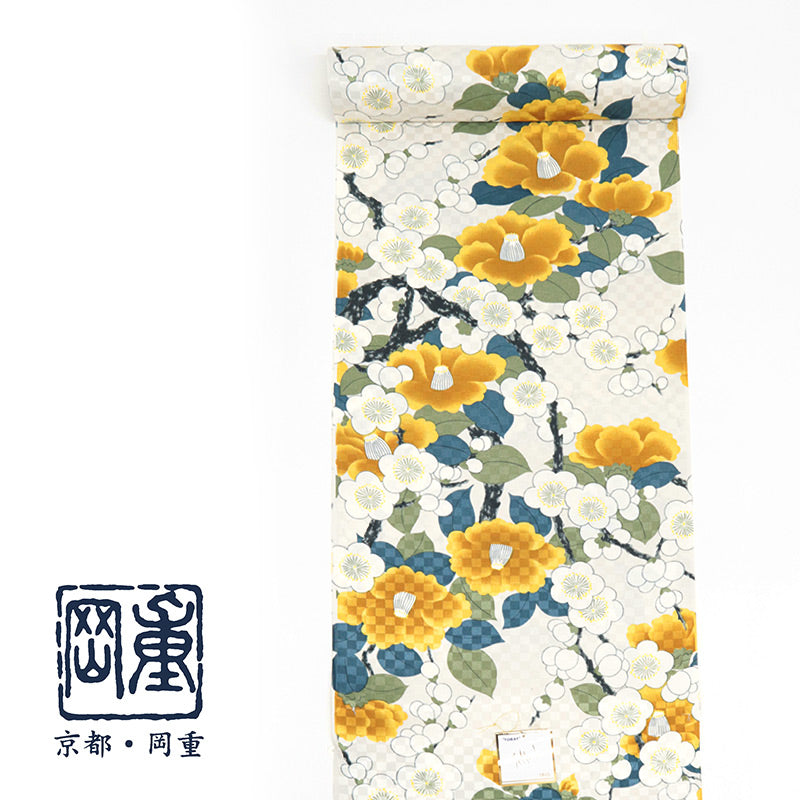 長襦袢 イエロー 紙人形 反物 東レシルック 長じゅばん｜《岡重》日本