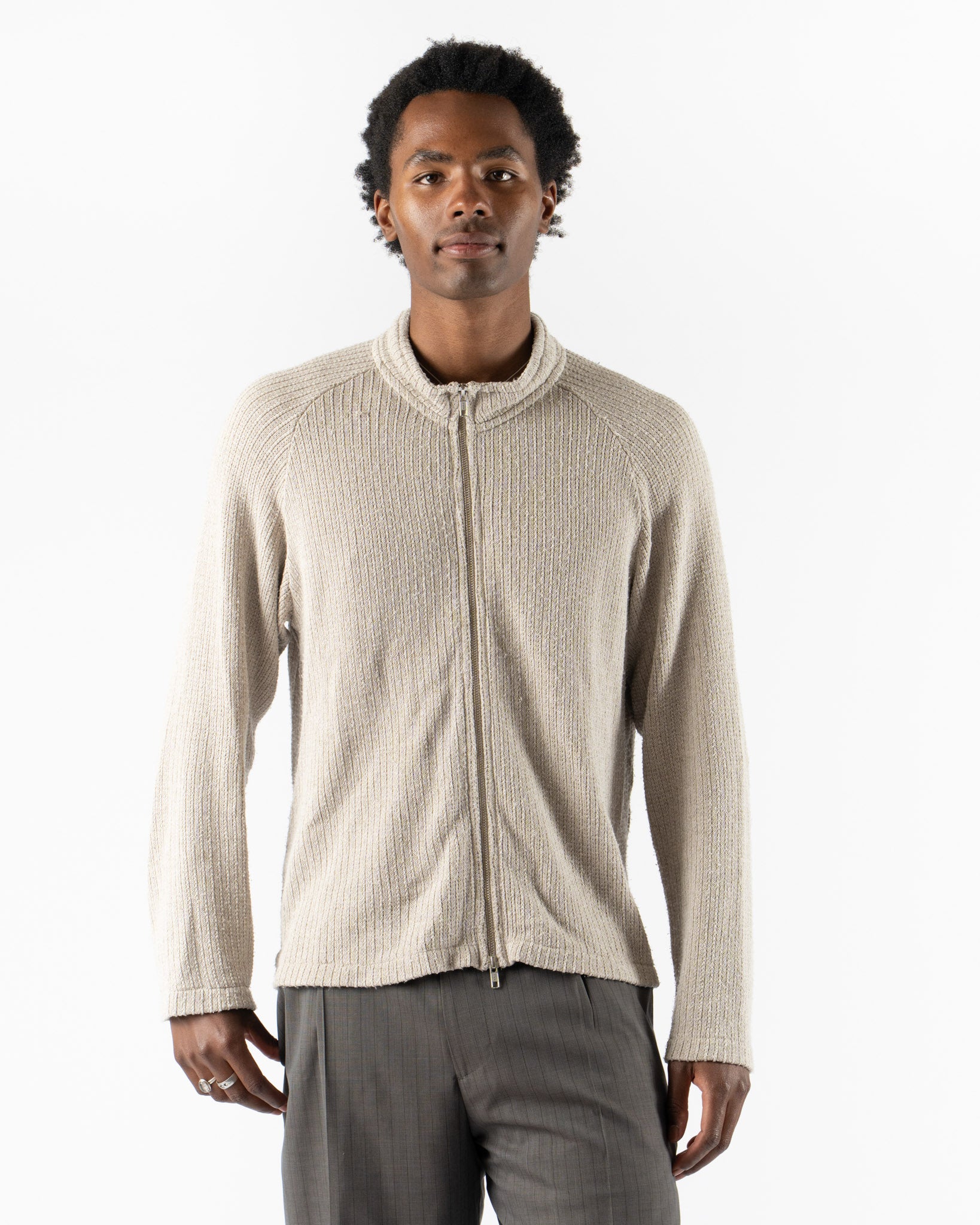 mfpen Leisure Zip-Up in Oatmeal Curated at Jake and Jones