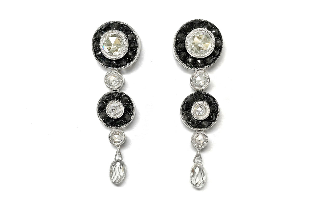 Diamond K14WGイエロー/カラーレス/ブラックダイヤモンドピアス(No