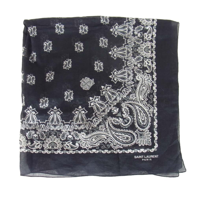 サンローランパリ ケリングタグ付きバンダナ柄 ブラック イタリア製
