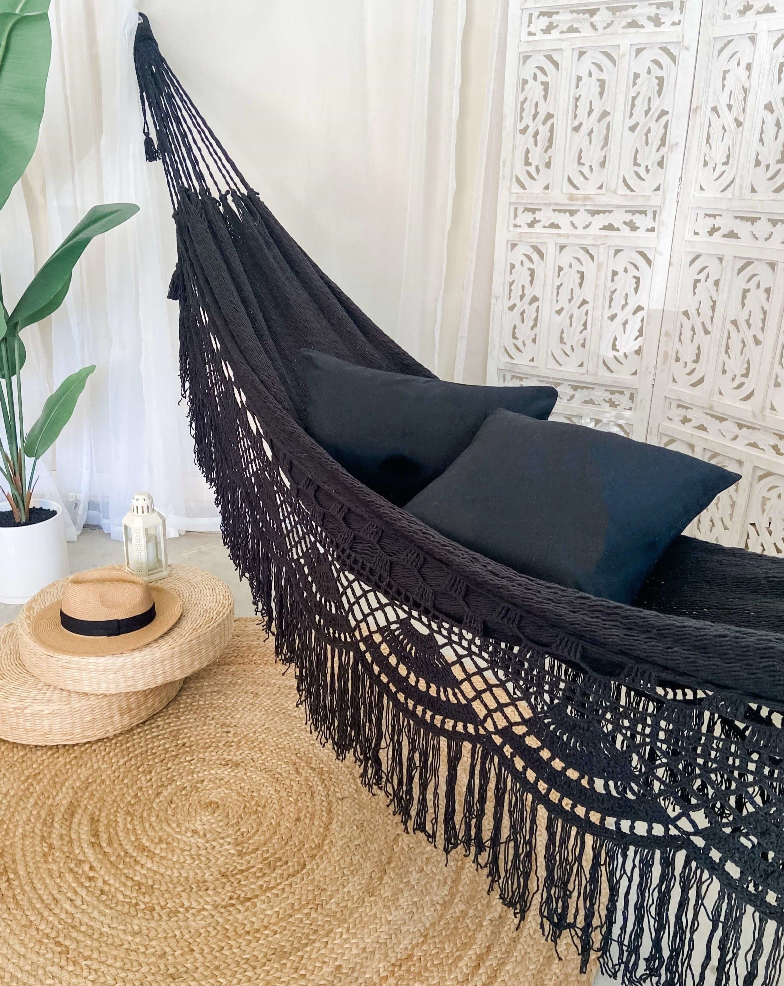 Black Woven Luxury Hammock | Boho Crochet Hammock | Designer