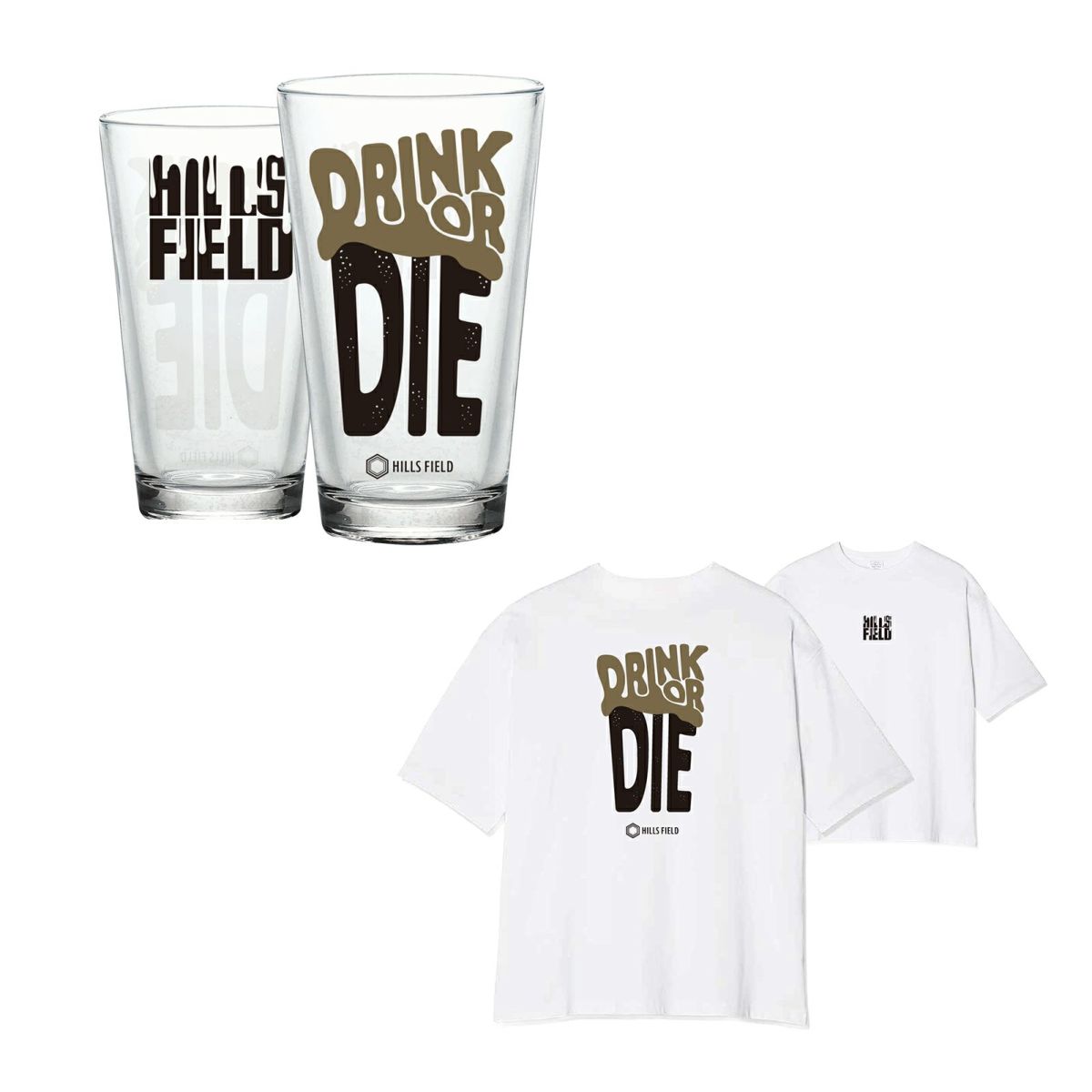HILLS FIELD 初回限定生産：DRINK OR DIE グラス + Tシャツ（BLACK