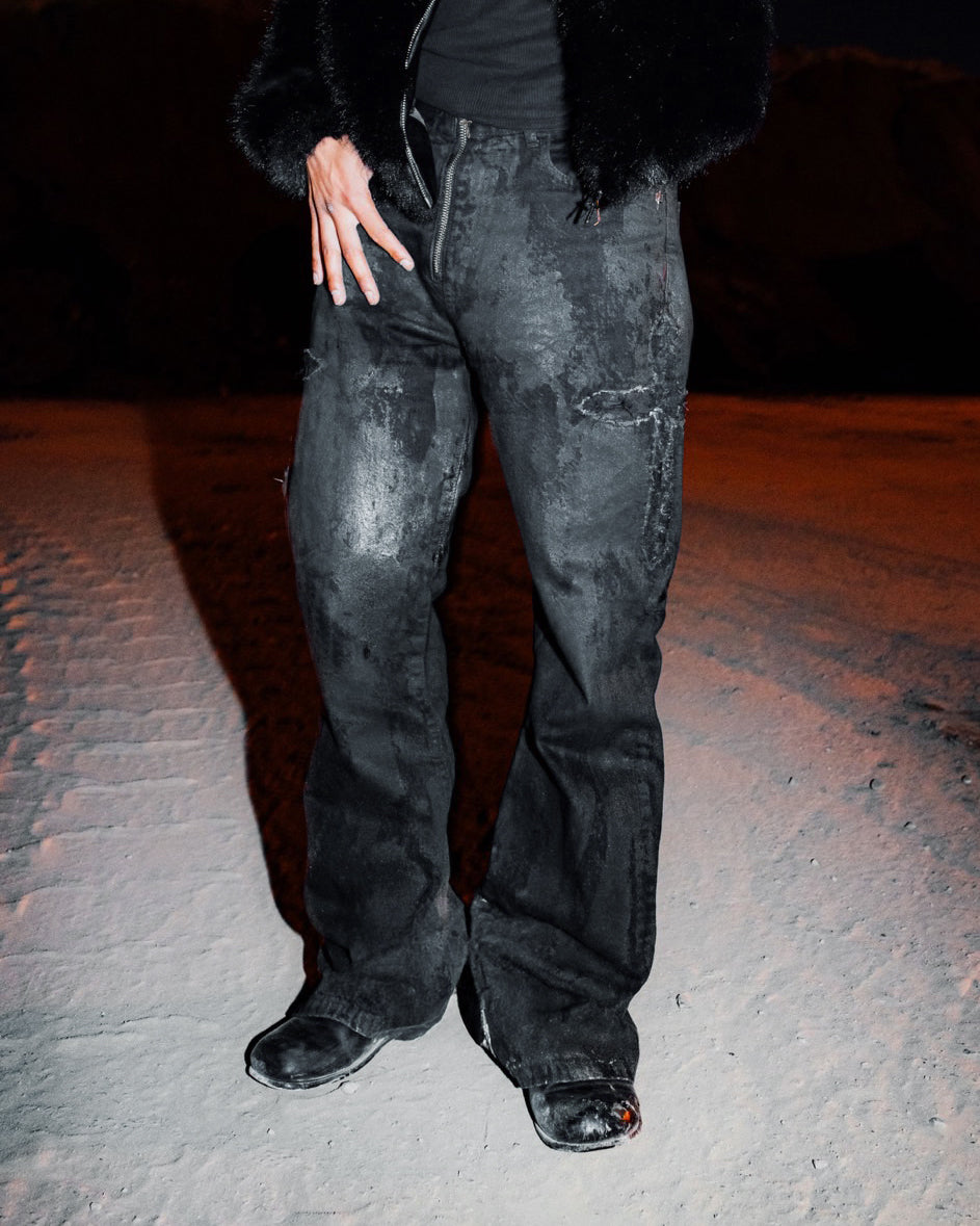 Coating Denim Flare Pants / Black｜LAST NEST Official Online Site