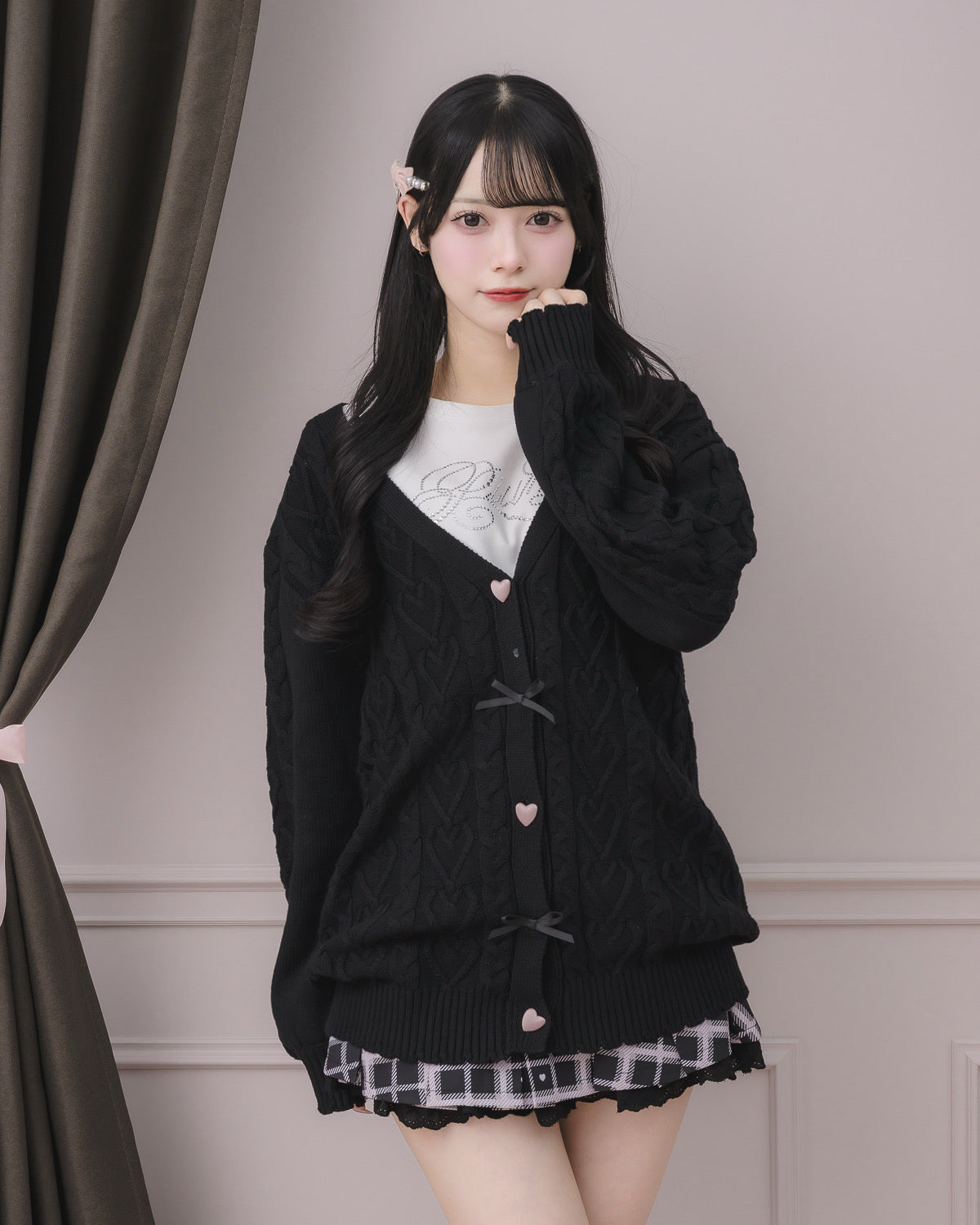 ハートボタンケーブルロングカーデ – pium