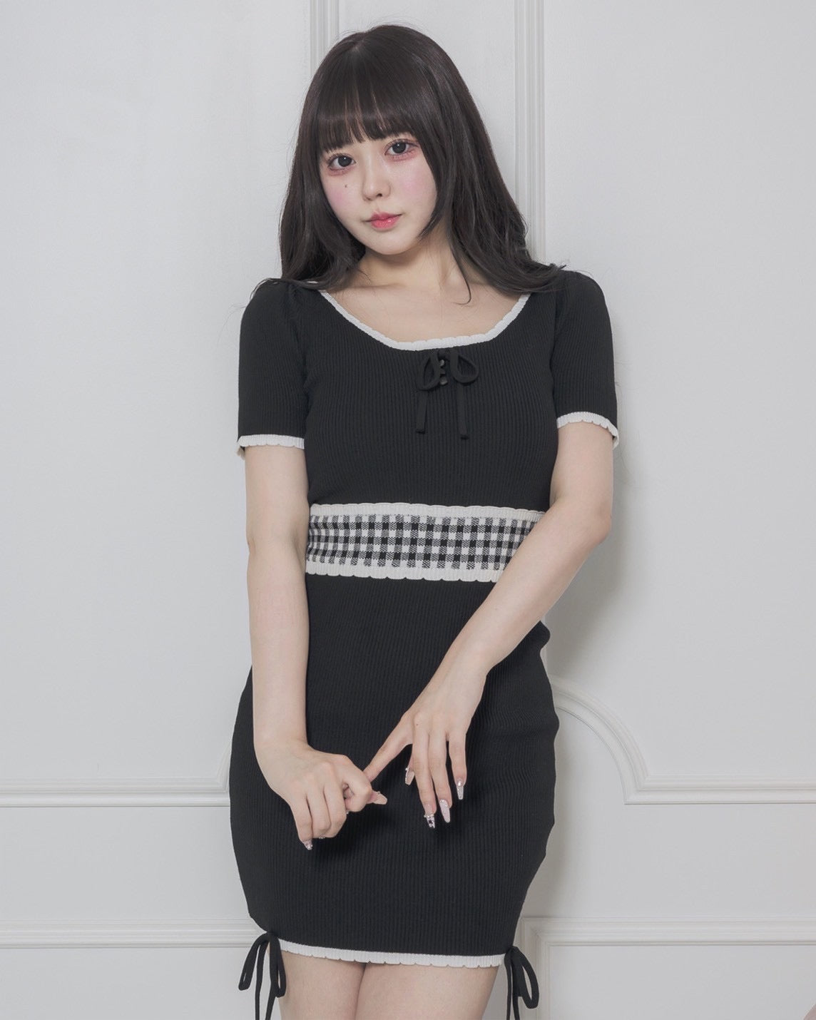 ギンガムベルトドーリーニットワンピース – pium