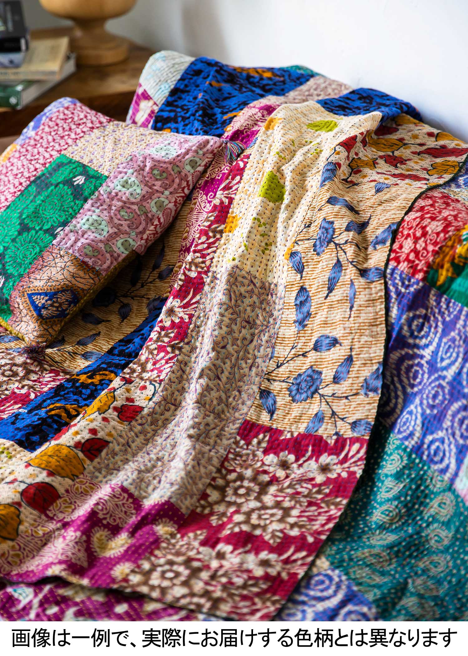 パッチワークマルチカバーカラフルアフリカン柄花柄古布