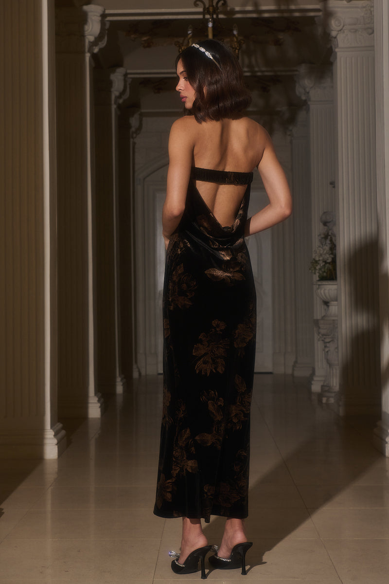 Ace Floral Dynamite Velvet Strapless Maxi Dress – Sugarlips