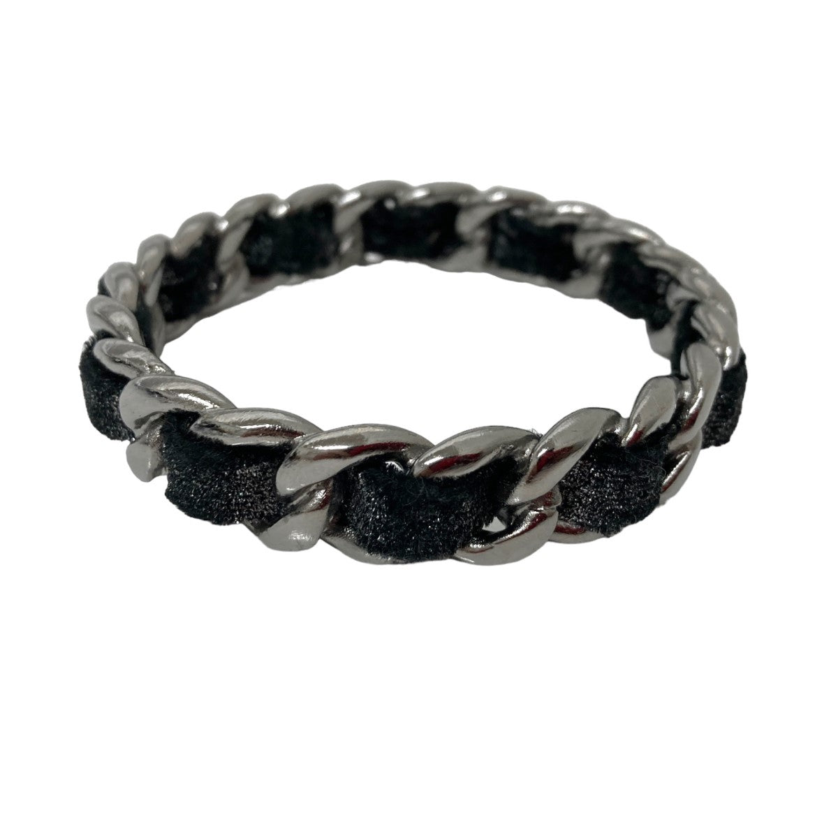 CHANEL(シャネル) チェーン×レザーバングル シルバー×ブラック サイズ