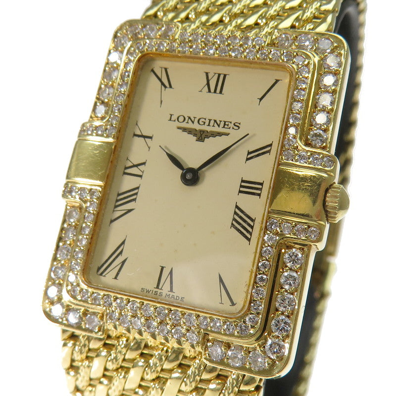 LONGINES/ロンジン】 スクエア ダイヤ巻 腕時計 K18YGイエローゴールド