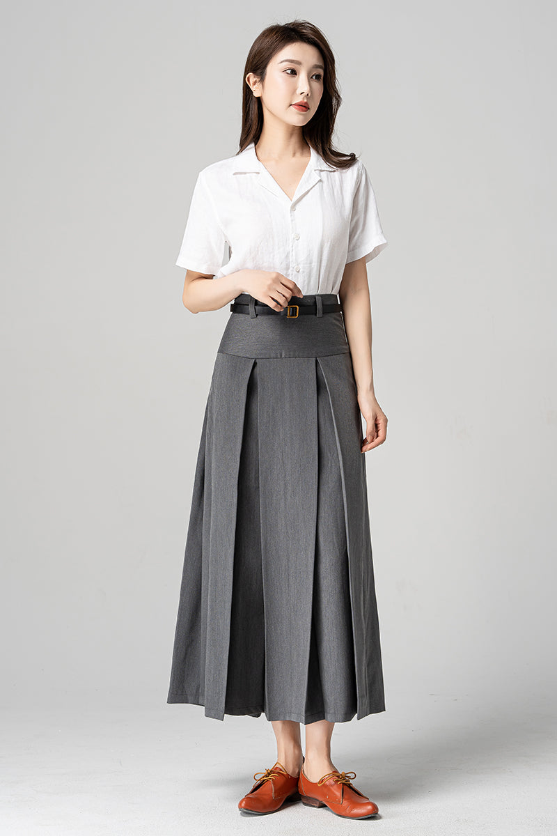 Women Long Gray Pleated Skirt 4193 – Xiaolizi