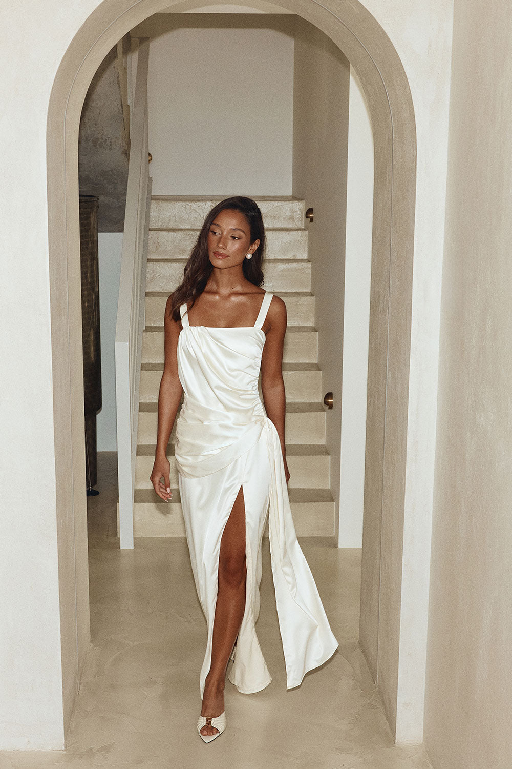 Bridal Cream Silky Draped Maxi Isadora Dress – SABO