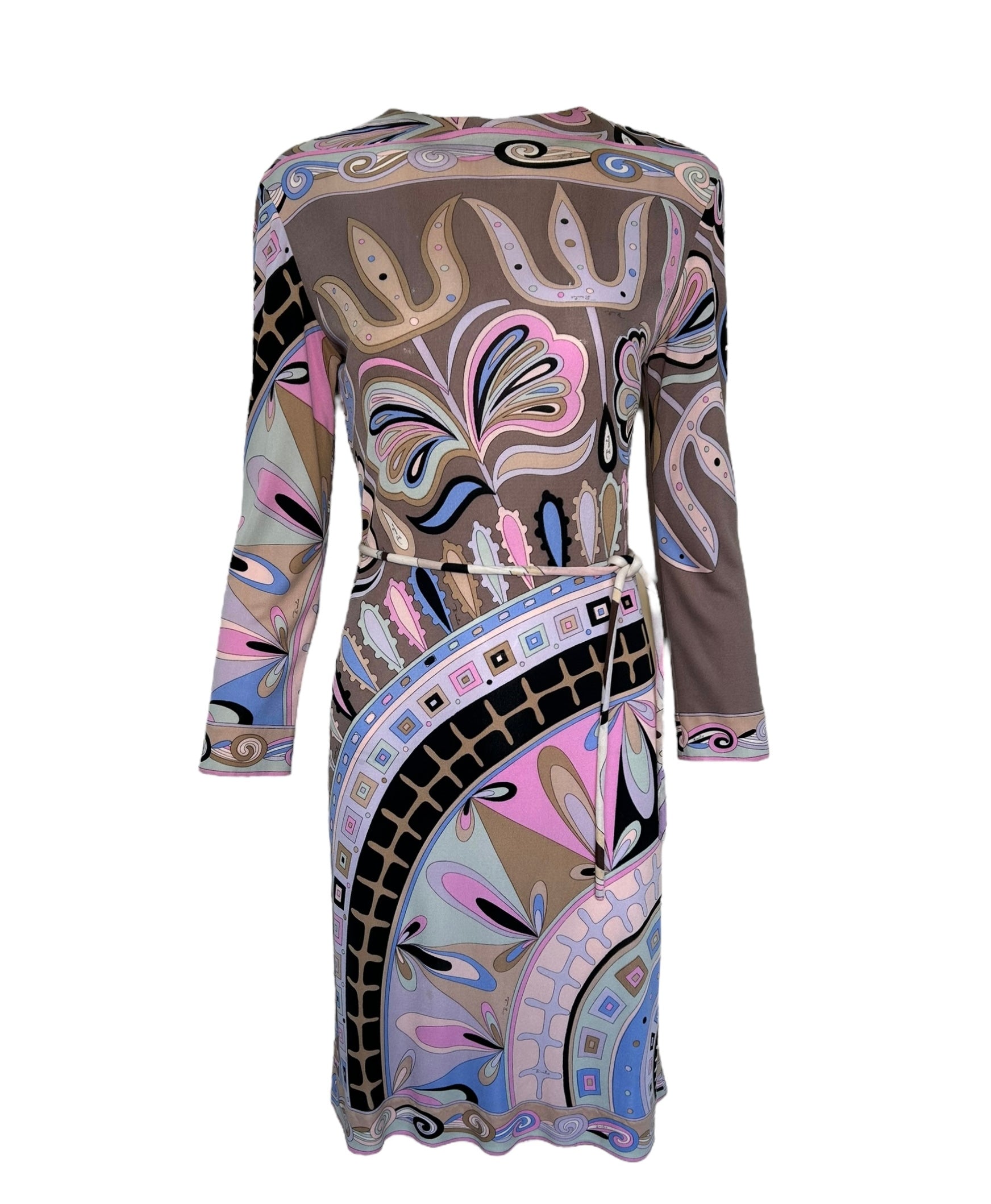 Emilio Pucci 60's Pastel Geometric Long Sleeve Dress with Belt