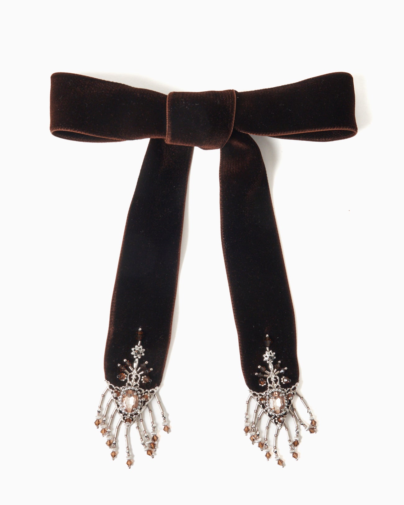crystal silver tip velvet long ribbon Brown – tanakadaisuke