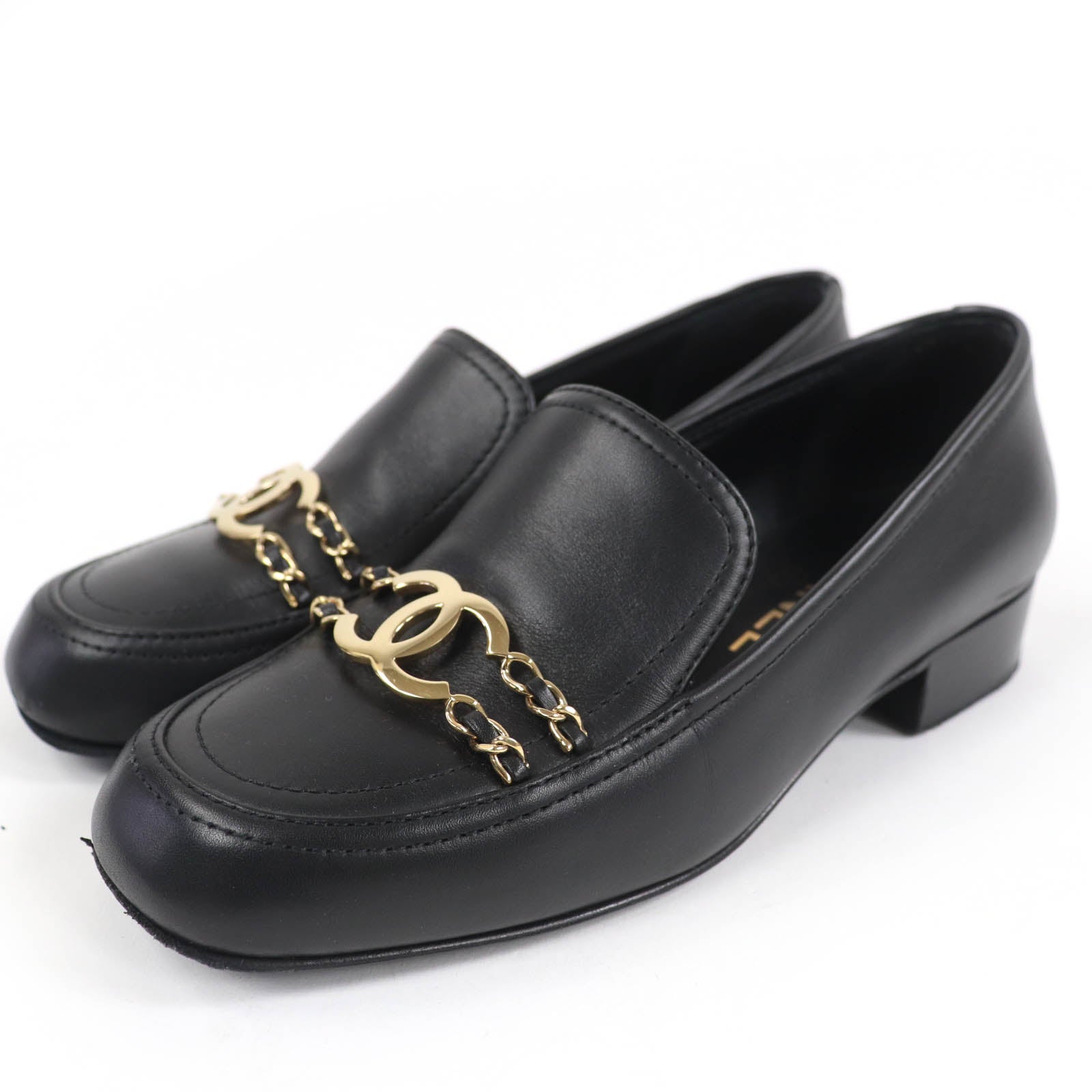 CHANEL Black loafers Women COCO Mark Chain Leather シャネル