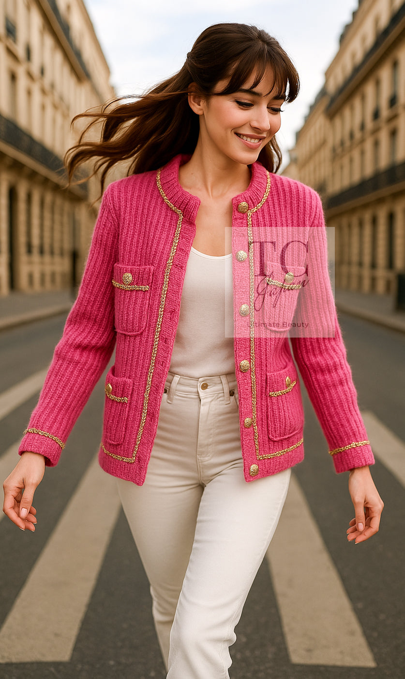 シャネル カーディガン ジャケット CHANEL ピンク ニット ココ ボタン