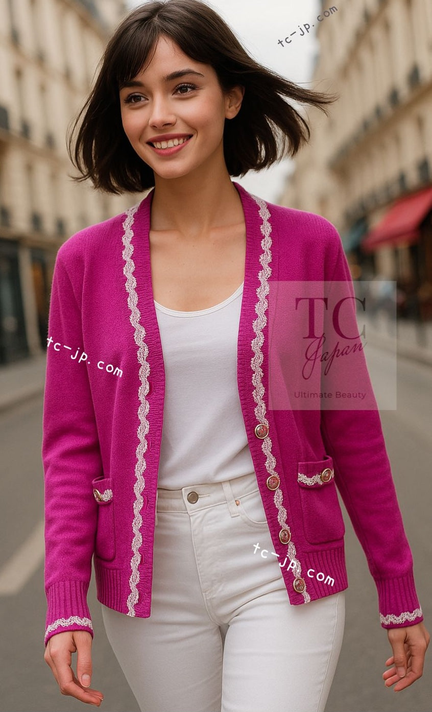 シャネル カーディガン CHANEL ピンク フューシャ カシミア 21PS Pink