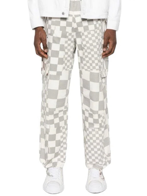 ERL - イーアールエル】distressed checked straight trousers / MULTI