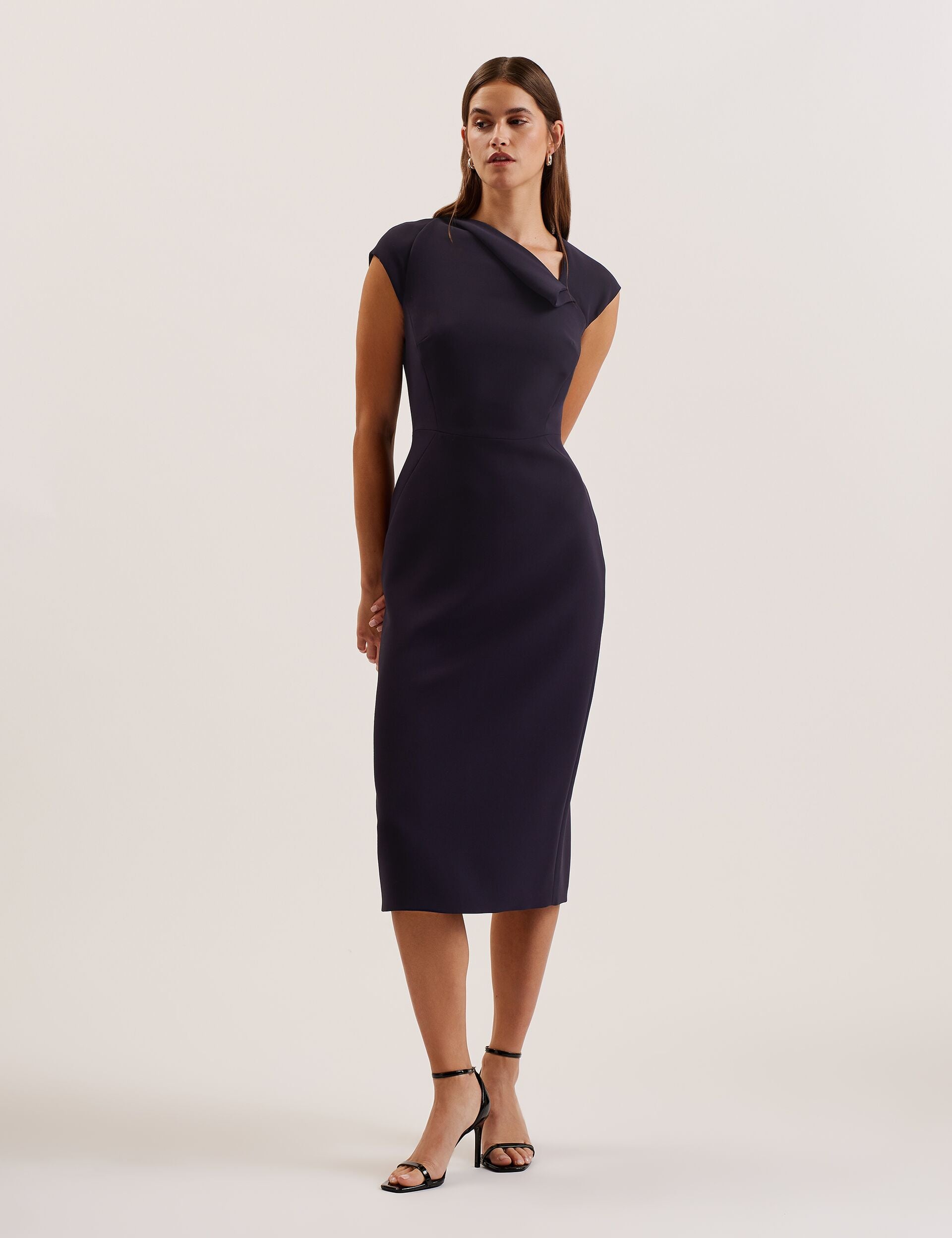 Navy Folded Neckline Pencil Midi Dress | Bayree | Ted Baker US
