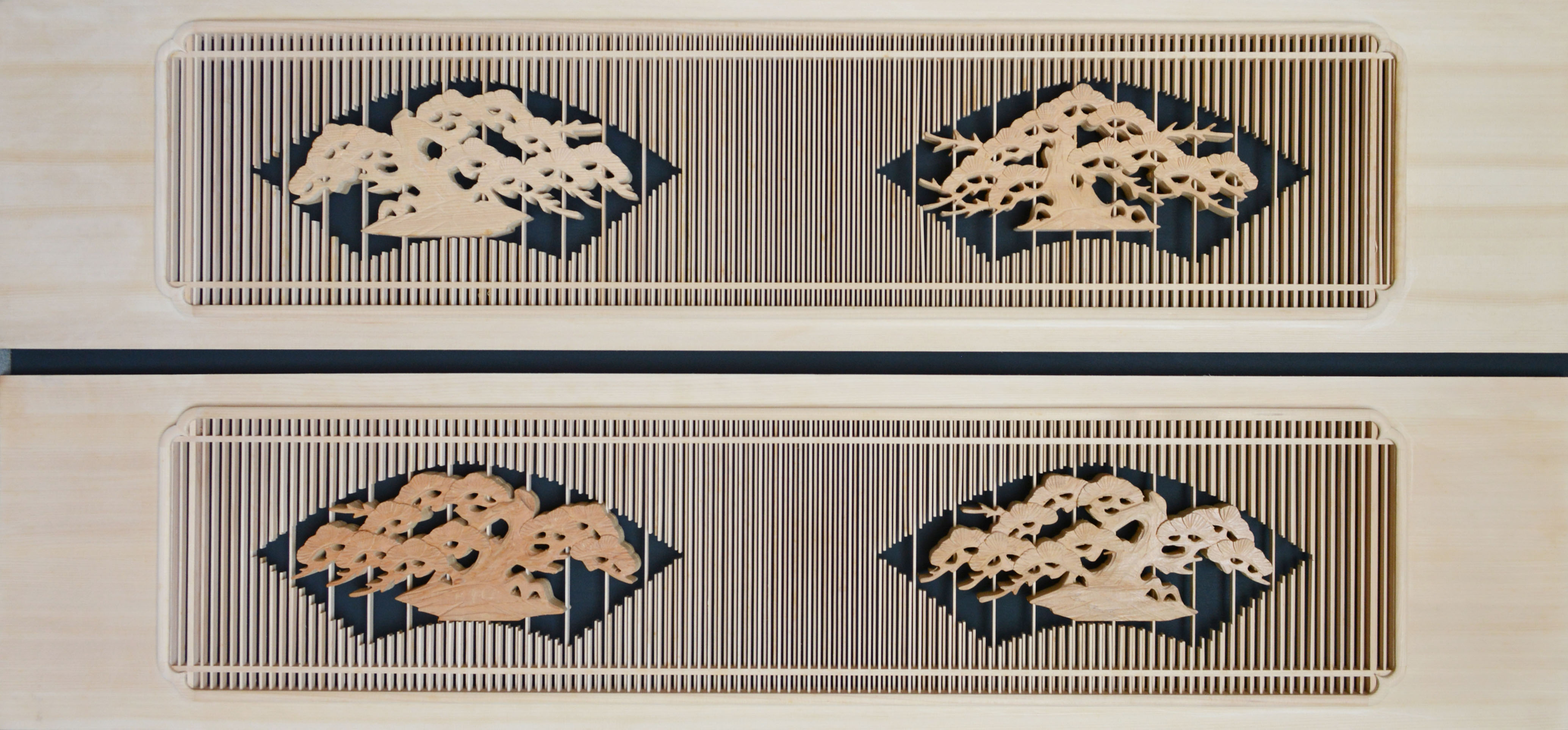 彫刻欄間の高原銘木店 ＞ 組子ランマ ＞ 0679 組子ランマ 二重オサ扇