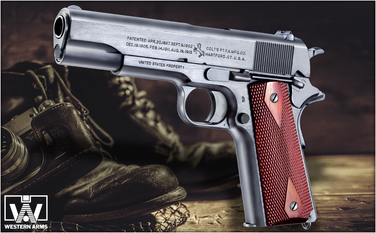 完売】WA【コルト】M1911 ブラックアーミー 木製グリップ付 【WESTERN