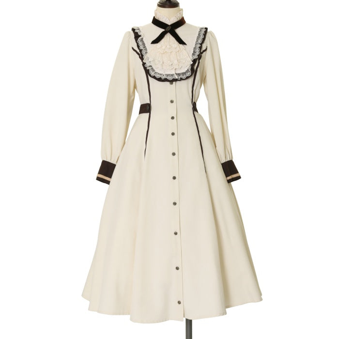 USED】【Mサイズ】フルールバッスルドレス（長袖/アイボリー×ショコラ
