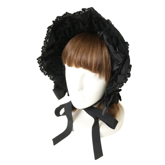 USED】トーションレースのフルボンネット（ブラック×ブラック） | BABY