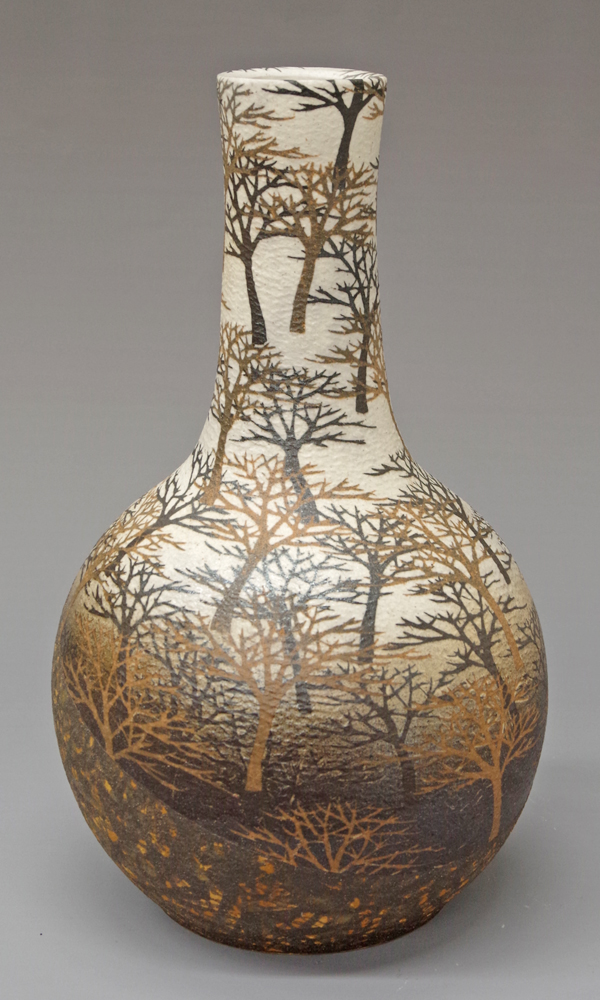 佐伯守美 象嵌釉彩樹林文花瓶 共箱 ｜益子焼販売 善五